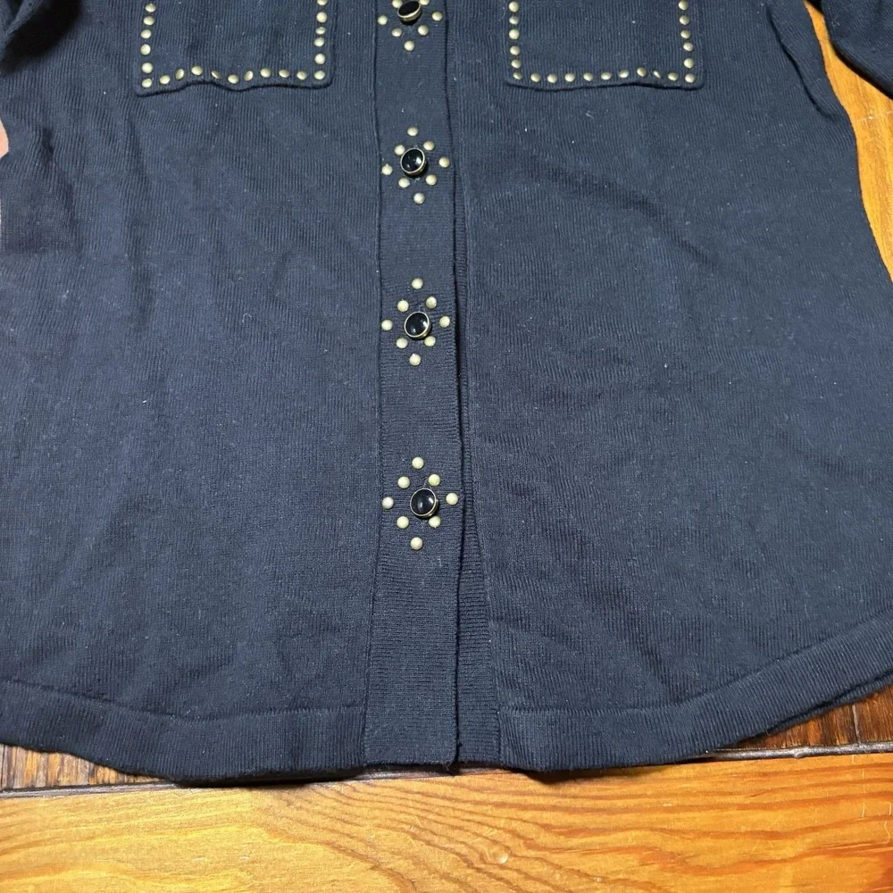 Minnie Rose Black Studded Sweater Top Cashmere Blend Sz s A1567